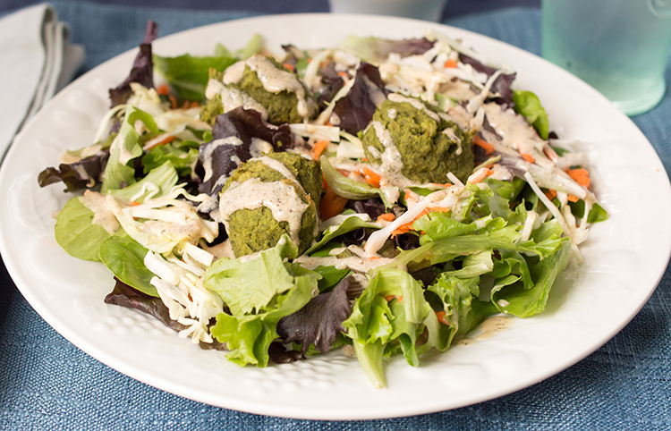 Organic Baked Falafel Salad with Hummus Dressing Recipe