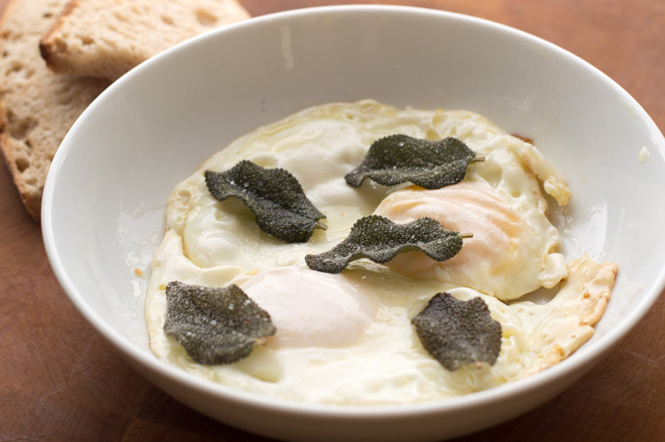 Garlic Fried Eggs with Sage and Sea Salt