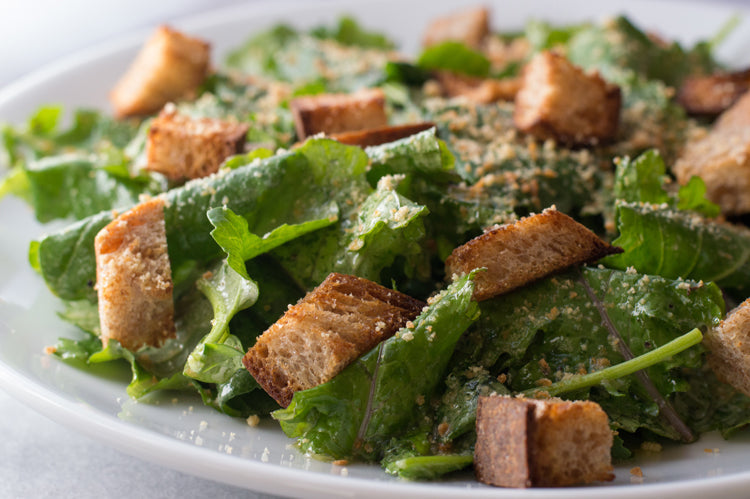 Roasted Garlic Caesar Salad with Baby Kale