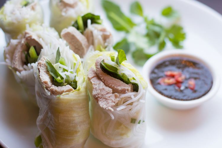 Spring Rolls with Garlic Plum Dipping Sauce