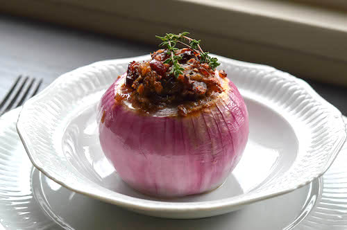 Garlic Farro Stuffed Onion