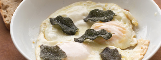 garlic fried eggs with sage and sea salt